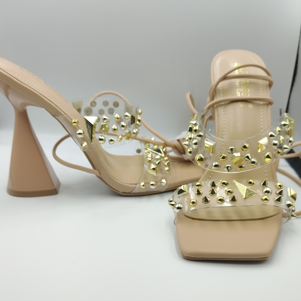 Cape Robbin Gold Studded Beige Heels